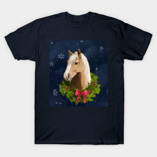 Snowy Holiday Horse T-Shirt by Ink Raven